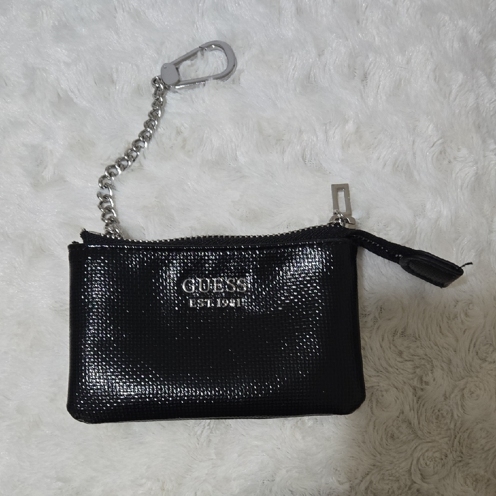 Guess Black Textured Wristlet with Silver Chain